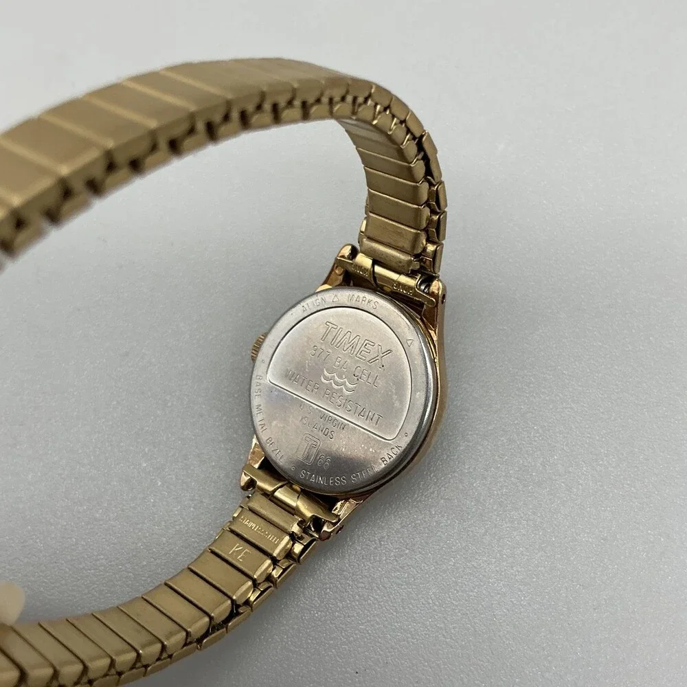 Vintage Timex Womens Watch 21mm White Round Dial Gold Tone Expansion Band